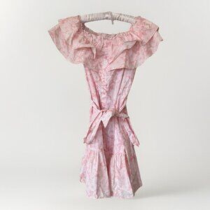 Lisa Marie Fernandez Dress Medium Pink Floral Ruffle Off Shoulder Button